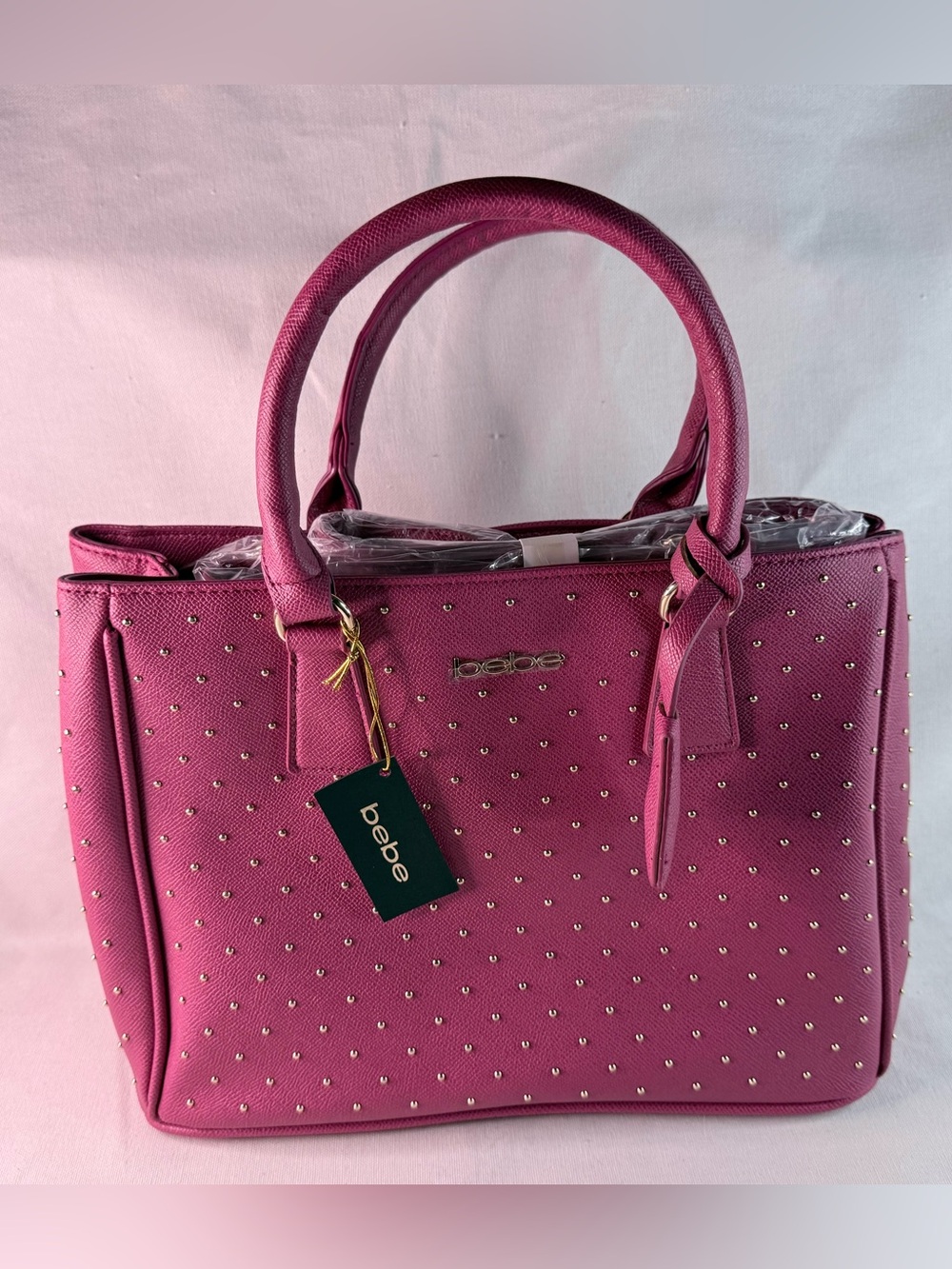 bebe Raspberry Pink Studded Tote - Picture 3 of 13